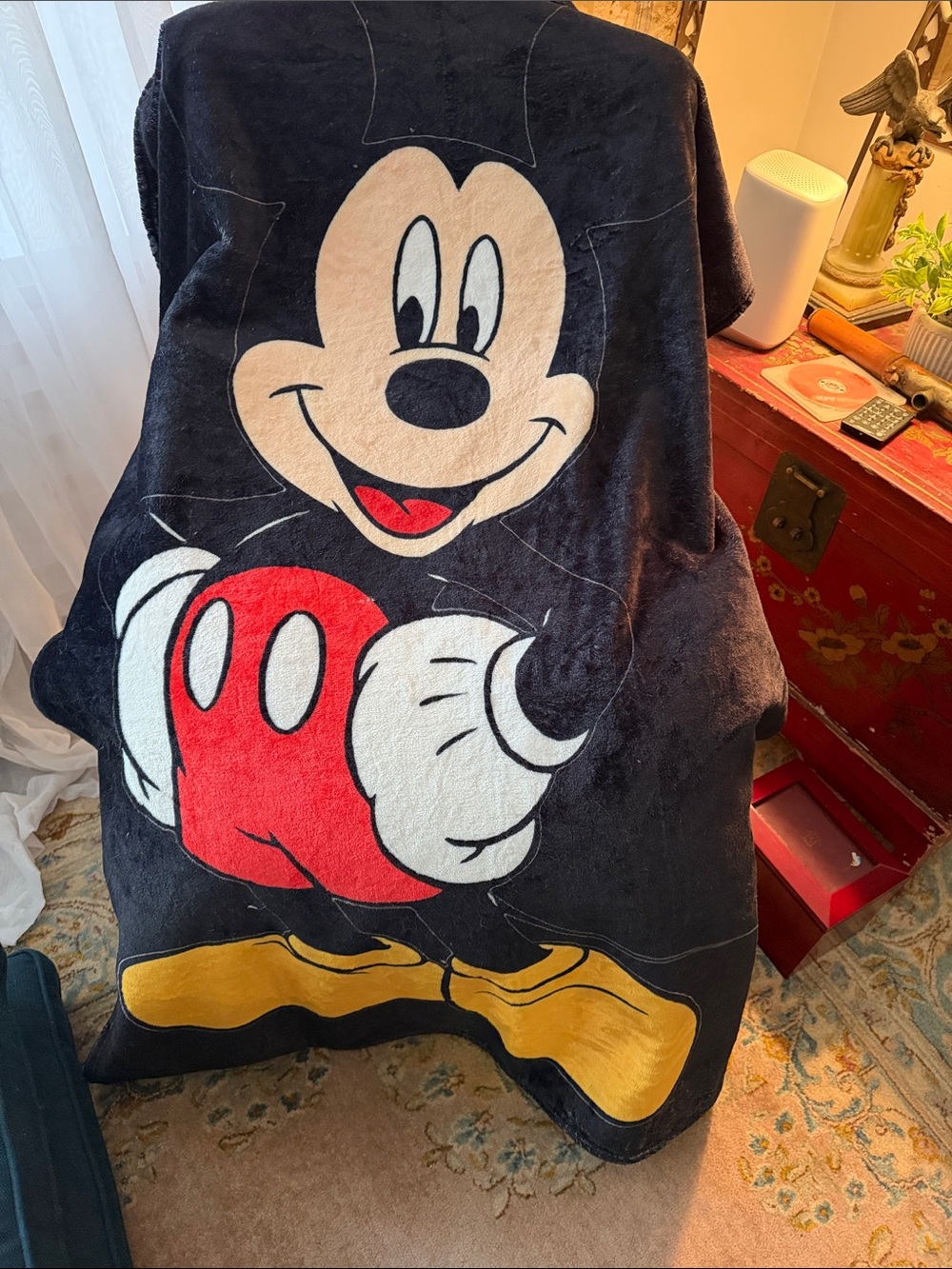 Disney Plush Mickey Mouse Throw Blanket - Black, Red, Cream, Yellow